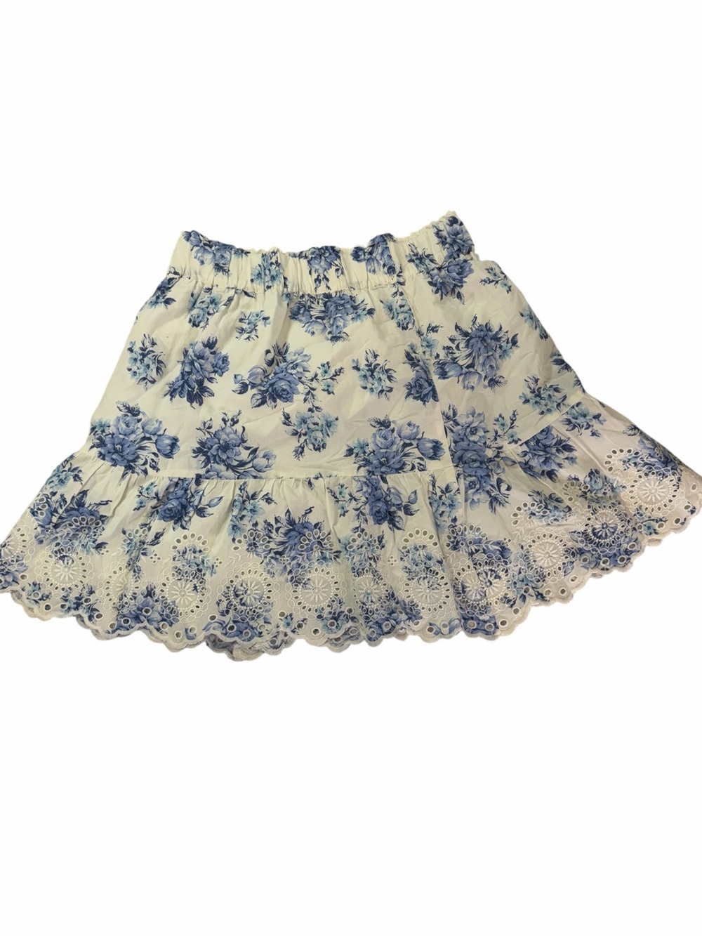 LOFT White Mini Skirt with Blue Floral Eyelet Hem - Picture 1 of 7